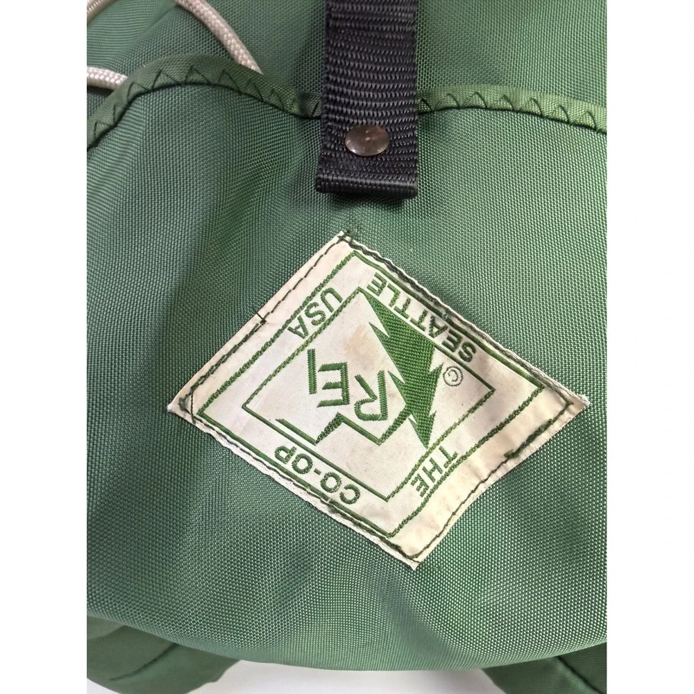 Vintage REI Co-op Rucksack Backpack Green Seattle USA Diamond Logo Hiking Bag